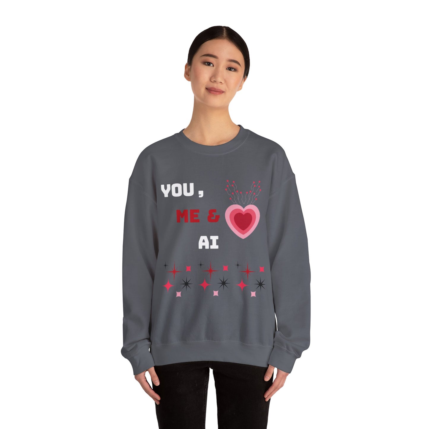 Sweat-shirt ras du cou « Toi, moi et IA » pour la Saint-Valentin