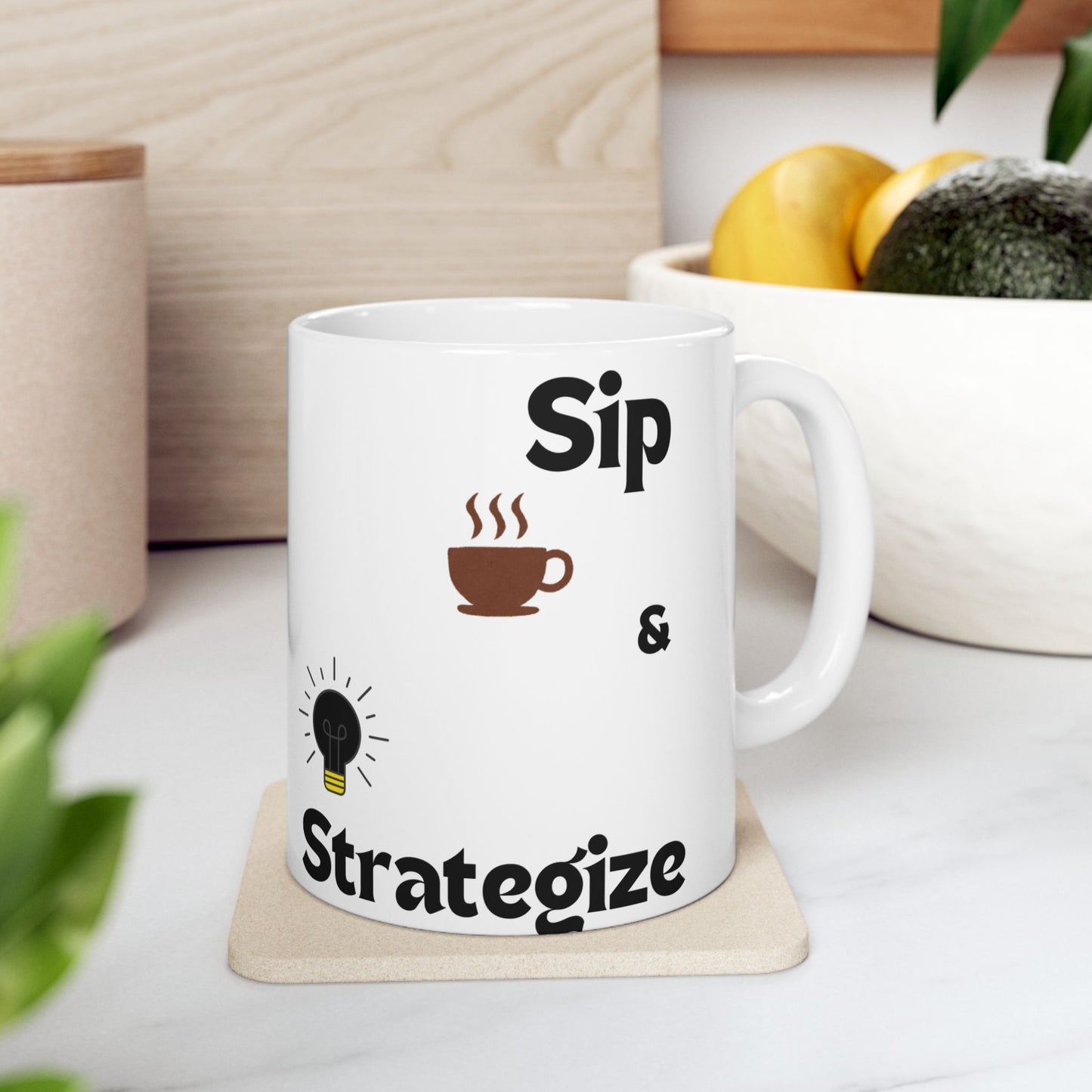 Taza personalizada - Taza de café de cerámica 'Sip &amp; Strategize' 