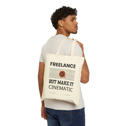 Canvas Tote Bag - 'Freelance But Make it Cinematic' with Film Reel Design